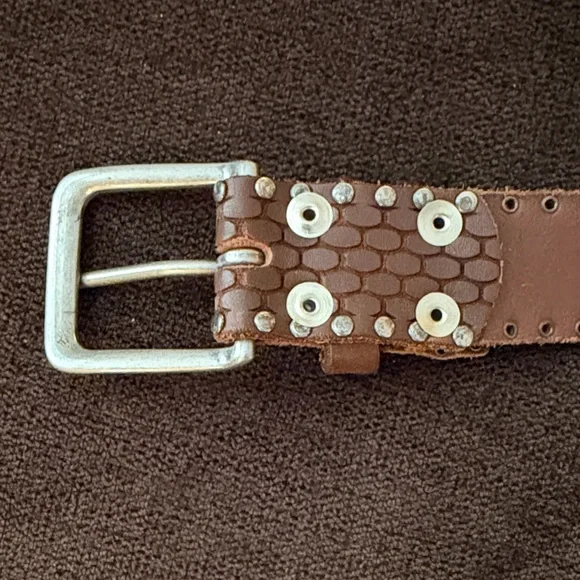 Brown Studded Leather Waist Belt with Silver Buckle - Picture 7 of 8
